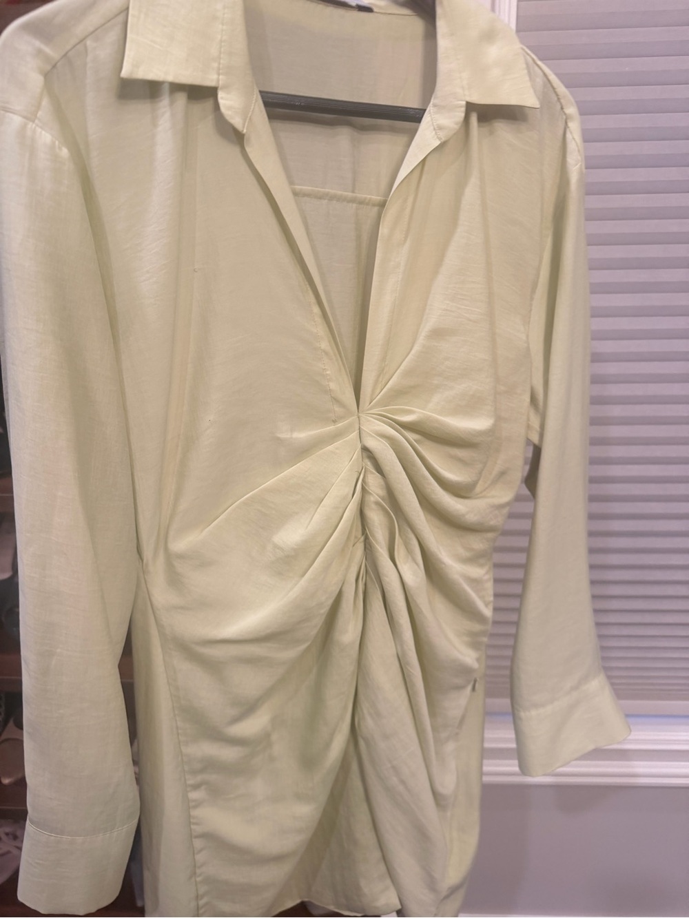 Zara Light Cream Ruched Twist Button-Down Blouse